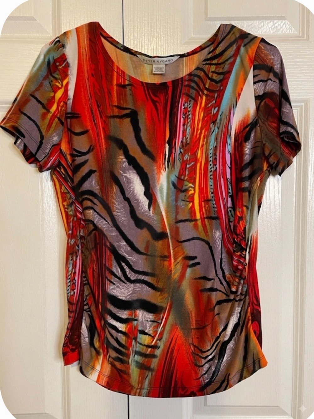 PETER NYGARD Animal Print Jersey Knit Woman’s M Red Orange Black